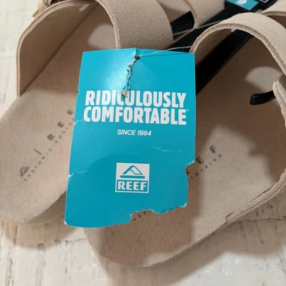 Reef Ojai Two Bar Sandals NWT size 9 Vintage Cream Suede Footbed Slip Ons - Picture 7 of 12